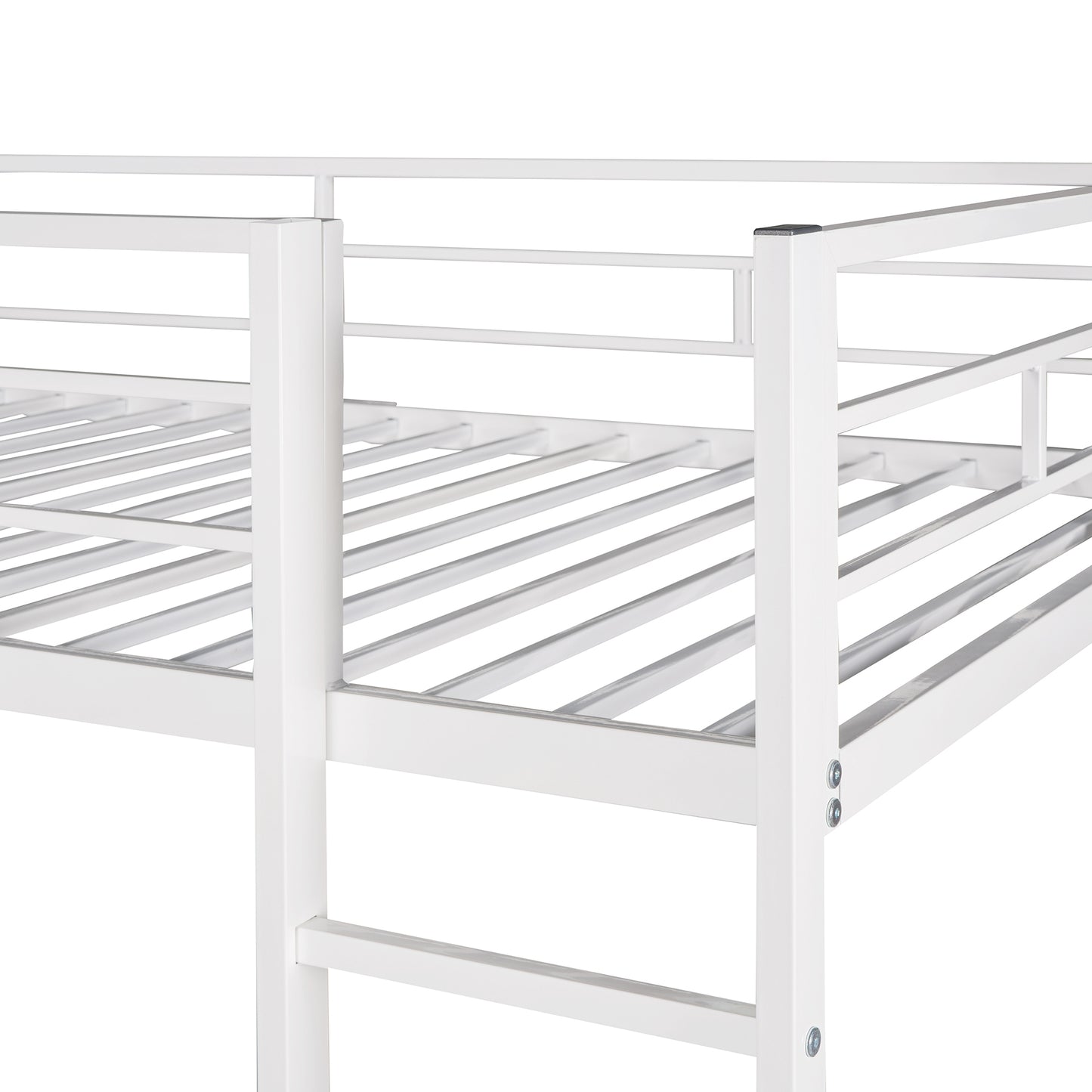 Twin Metal Loft Bed with 2 Shelves and one Desk ,WHITE(: MF281206AAK)