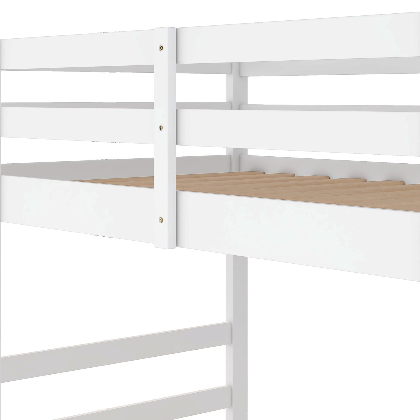 White Twin Bunk Bed with Ladder: Space-Saving Solid Pine Twin over Twin Bed