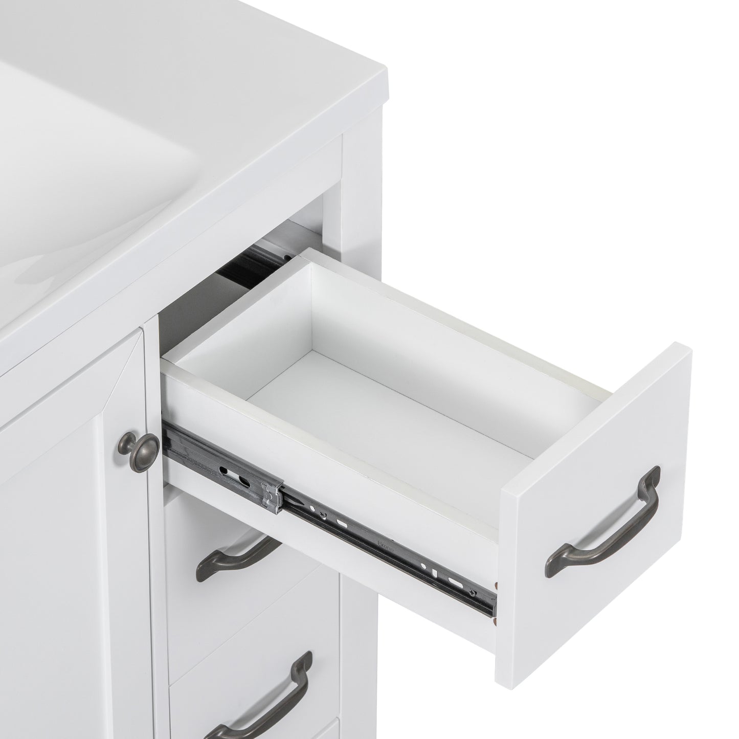 36" Bathroom Vanity without Sink, Cabinet Base Only, Six Drawers, Multi-Functional Drawer Divider, Adjustable Shelf, White