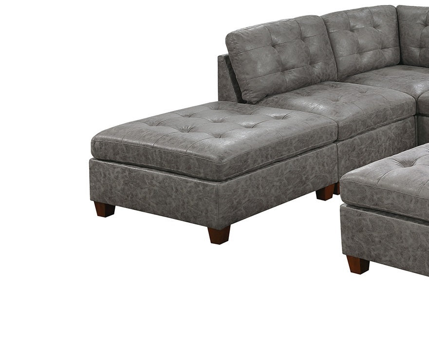 Sophisticated Antique Grey Modular Sectional 7pc Set with Tufted Leatherette Design