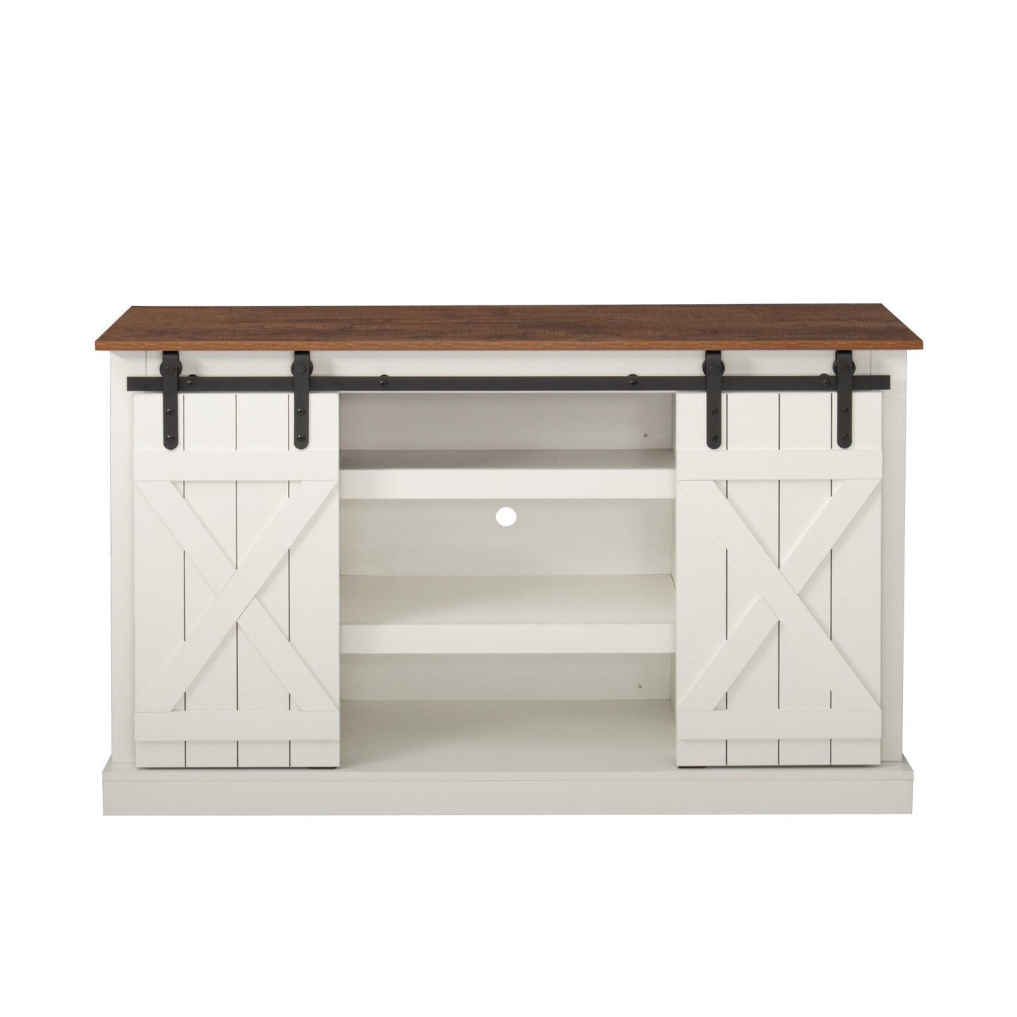 Rustic Farmhouse Sliding Barn Door TV Stand for 60 Flat Screen - White Wood Entertainment Center