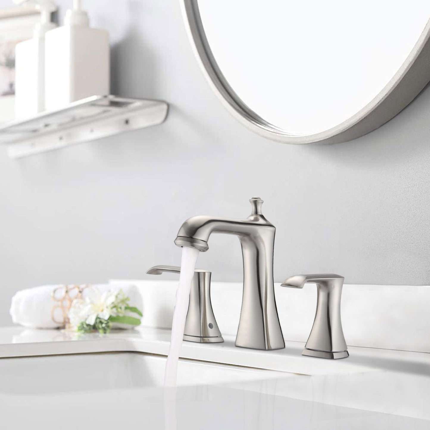 Brushed Nickel Widespread Double Handles Bathroom Sink Faucet