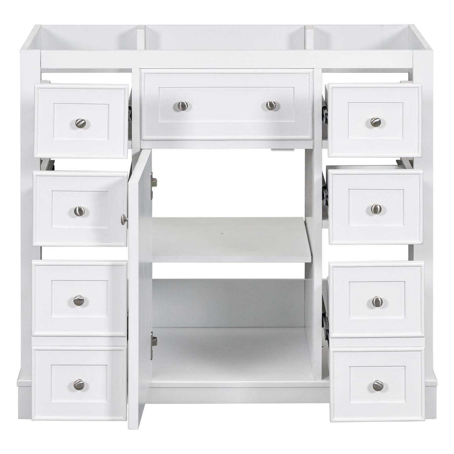 36" Bathroom Vanity without Sink, Cabinet Base Only, One Cabinet and Six Drawers, White