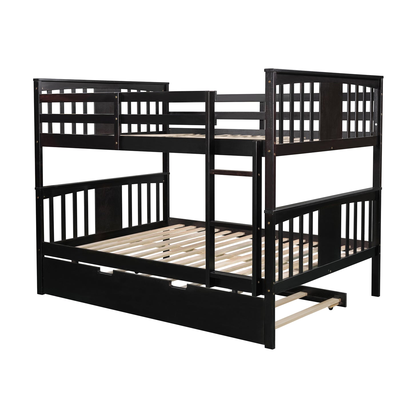 Twin Over Full Bunk Bed with White Trundle and Ladder