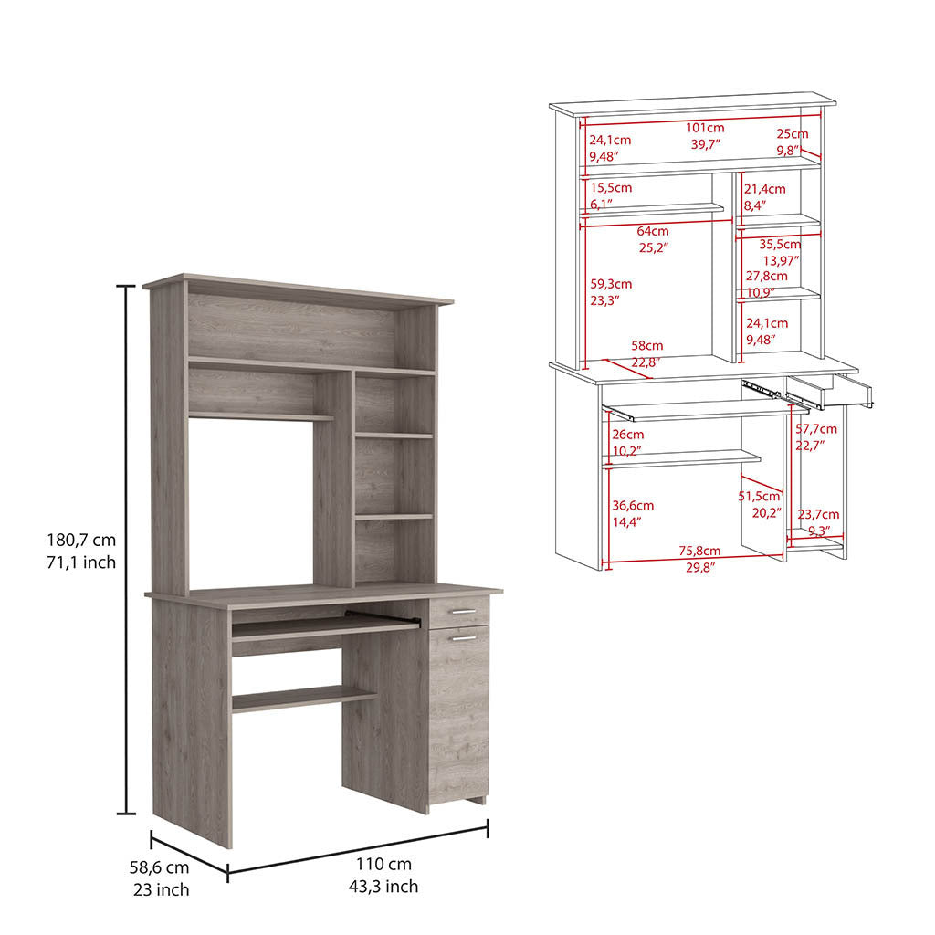 Acequia Office Desk with Hutch, Light Gray