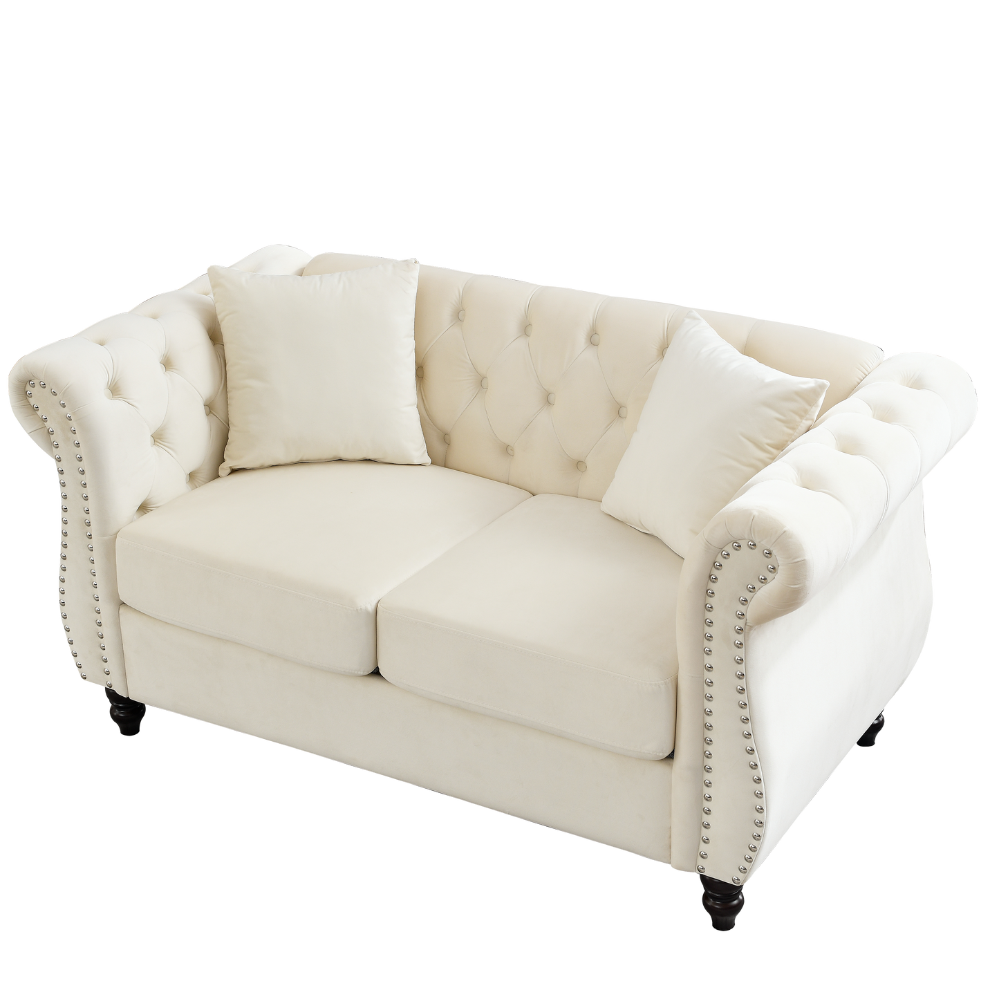 Classic Beige Velvet Chesterfield Sofa Set - 3-Seater and 2-Seater Combination