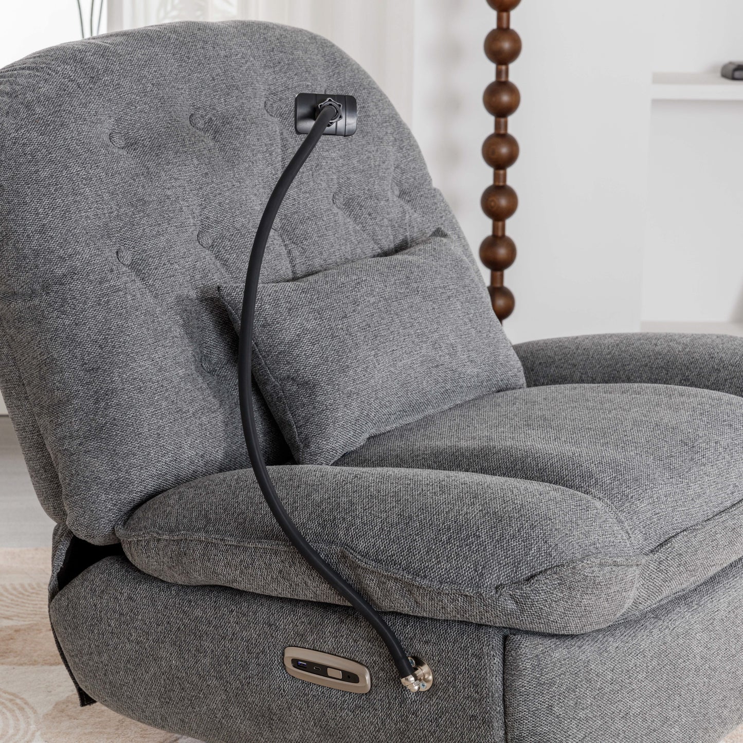 Smart Grey Recliner with Swivel, Voice Control, and Bluetooth Music Player