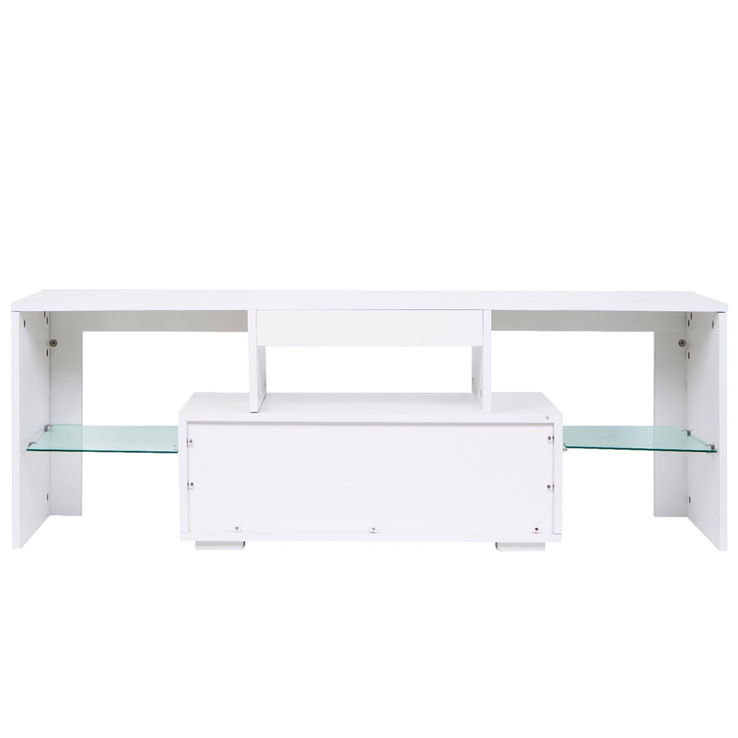 43-Inch White LED TV Stand with Color-Changing Lights and Spacious Storage