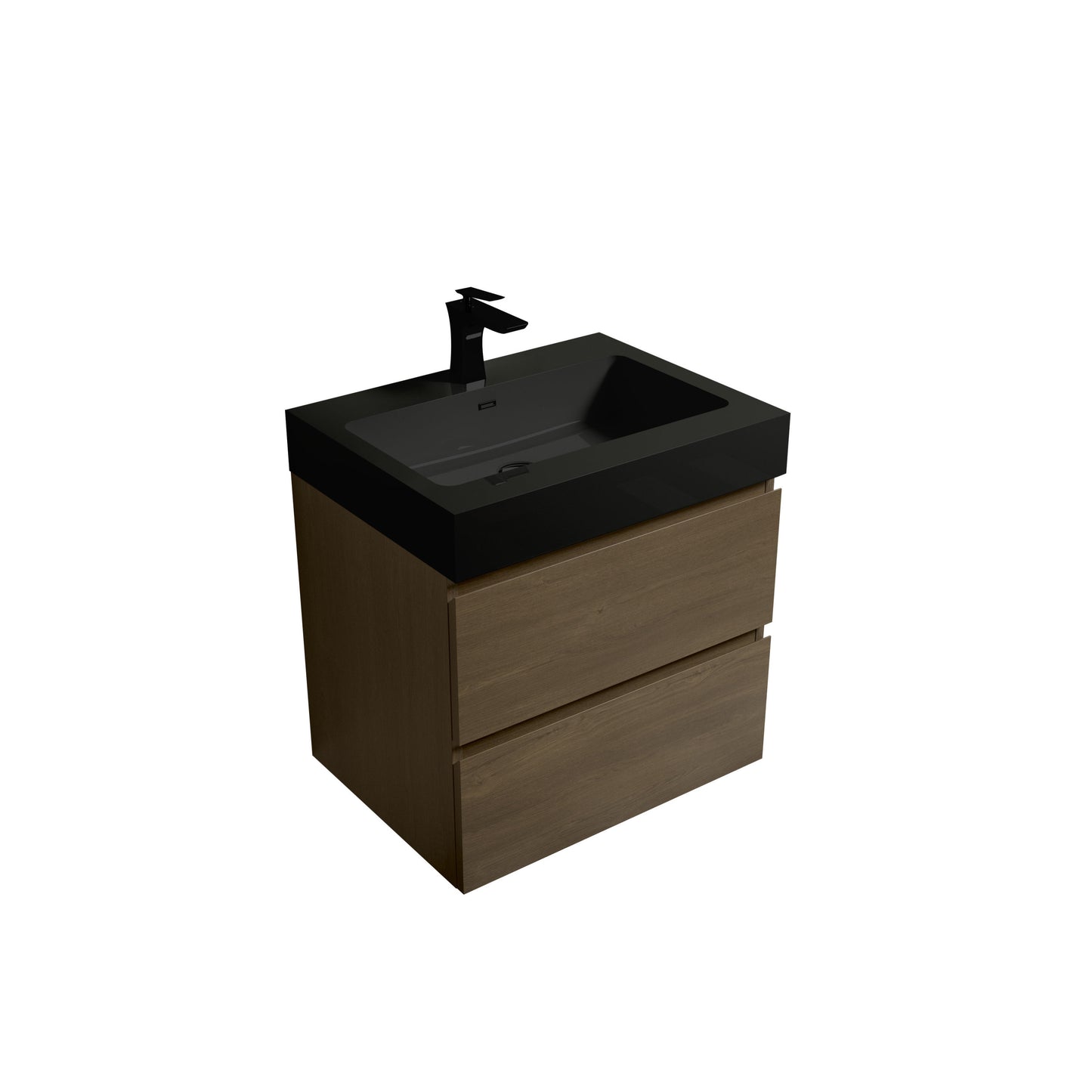 U043-Alice24-111 Alice 24" Dark Oak Bathroom Vanity with Black Sink, Large Storage Wall Mounted Floating Bathroom Vanity for Modern Bathroom, One-Piece Black Sink Basin without Drain and Faucet