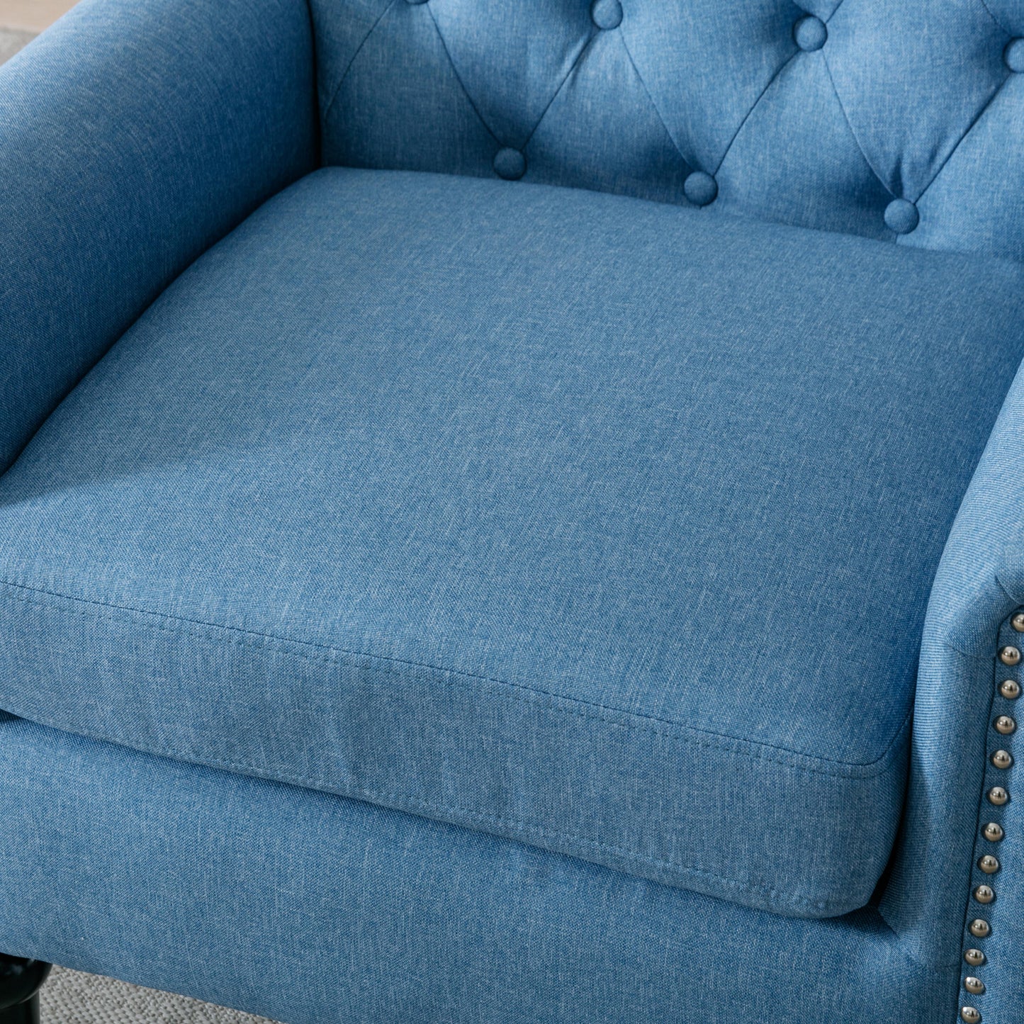 Accent Chairs for Bedroom, Midcentury Modern Accent Arm Chair for Living Room, Linen Fabric Comfy Reading Chair, Tufted Comfortable Sofa Chair, Upholstered Single Sofa, Blue