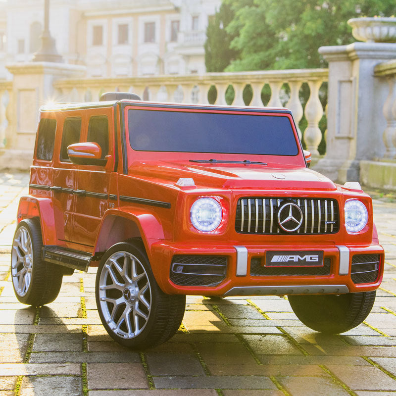 Licensed Mercedes Benz G63 Kids Ride On Car, 12V Electric Vehicle with Remote Control, Double Open Doors, Music, Bluetooth, Wheels Suspension, Battery Powered for Children Boy Girl (Red)