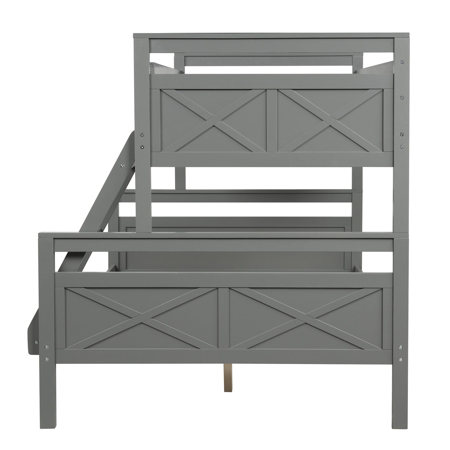 Gray Versatile Bunk Bed with Twin Loft and Full Bottom-Bunk Safety Features