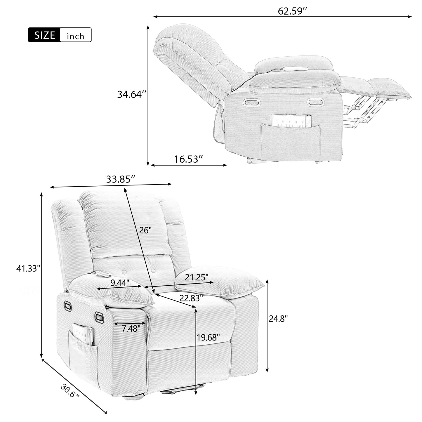 Adjustable Massage and Heating Power Lift Recliner Chair with Side Pocket