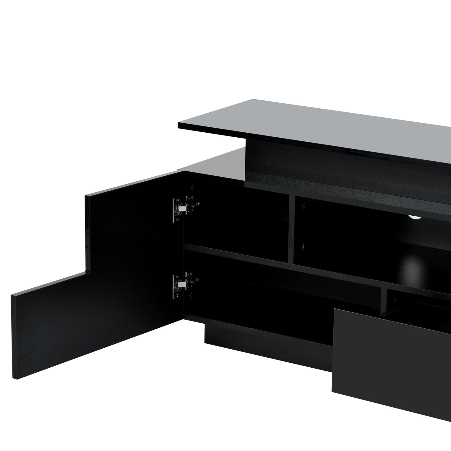 Sleek Entertainment Center with Color Changing LED Lights for 75+ inch TV, Black High Gloss TV Cabinet