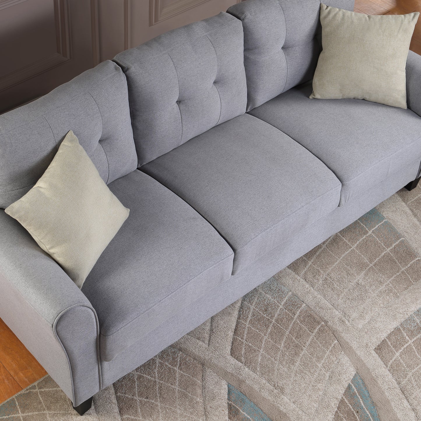 Contemporary 79.9 Light Grey-Blue Linen Sofa for Modern Living Rooms or Offices