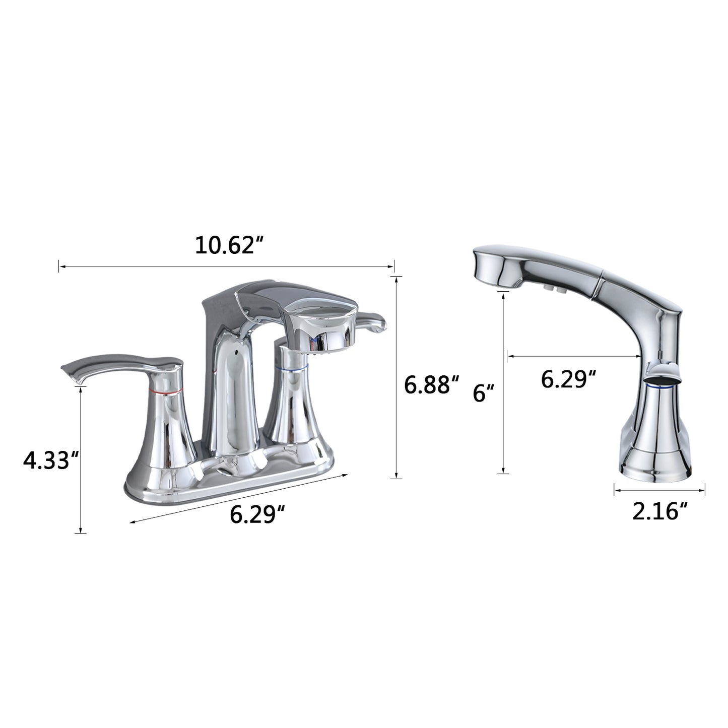 Bathroom Sink Faucet with Pull Down Sprayer, 2 Handle Chrome Utility Faucet