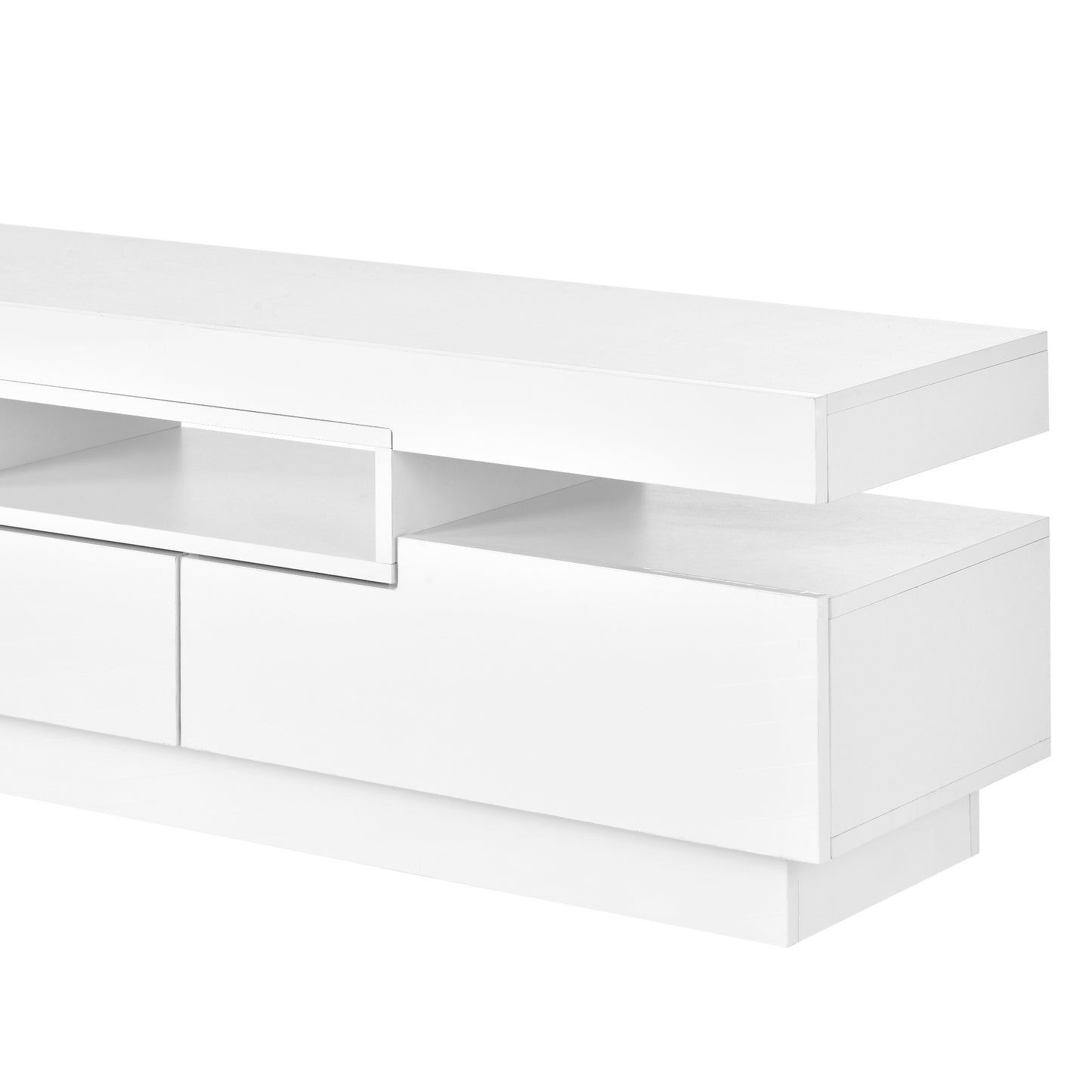 Sleek White TV Stand with Multi-Color LED Lights and Storage for 75 Inch TV