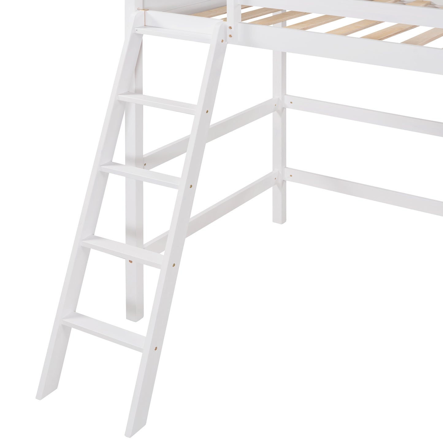 Solid Wood Twin Size Loft Bed with Ladder(White)(: WF191903AAK)