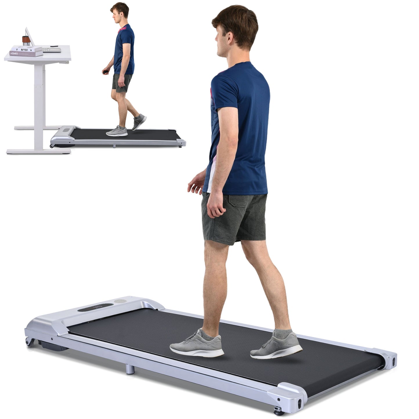 2 in 1 Under Desk Electric Treadmill 2.5HP, with Bluetooth APP and speaker, Remote Control, Display, Walking Jogging Running Machine Fitness Equipment for Home Gym Office