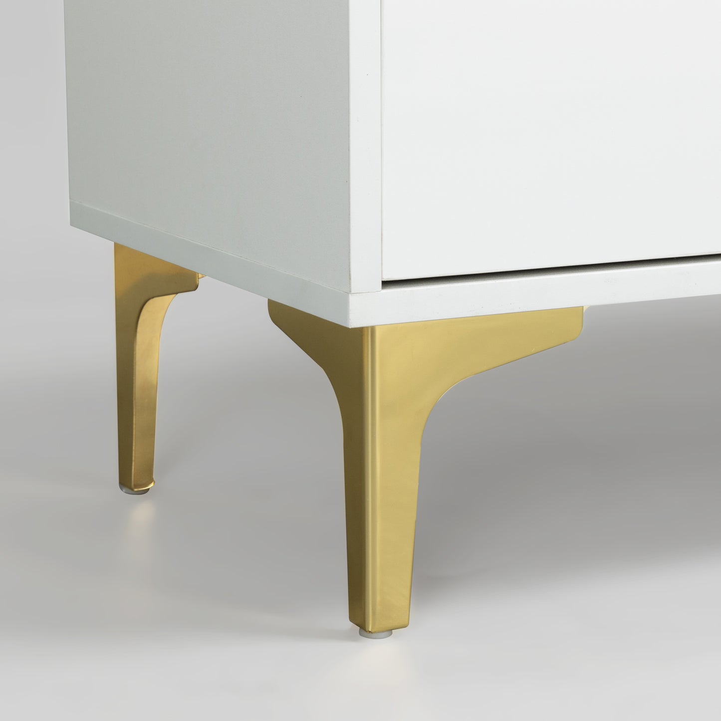 Modern White TV Console with LED Lights and Gold Metal Legs