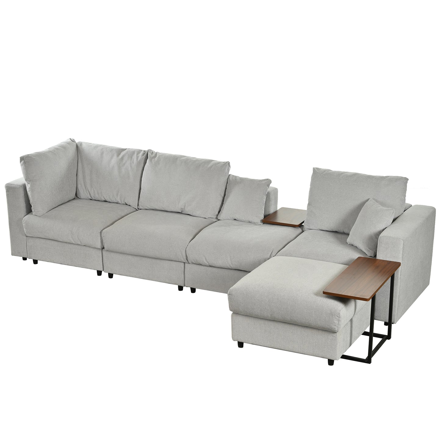 U_STYLE Modern Large L-Shape Sectional Sofa for Living Room, 2 Pillows and 2 End Tables