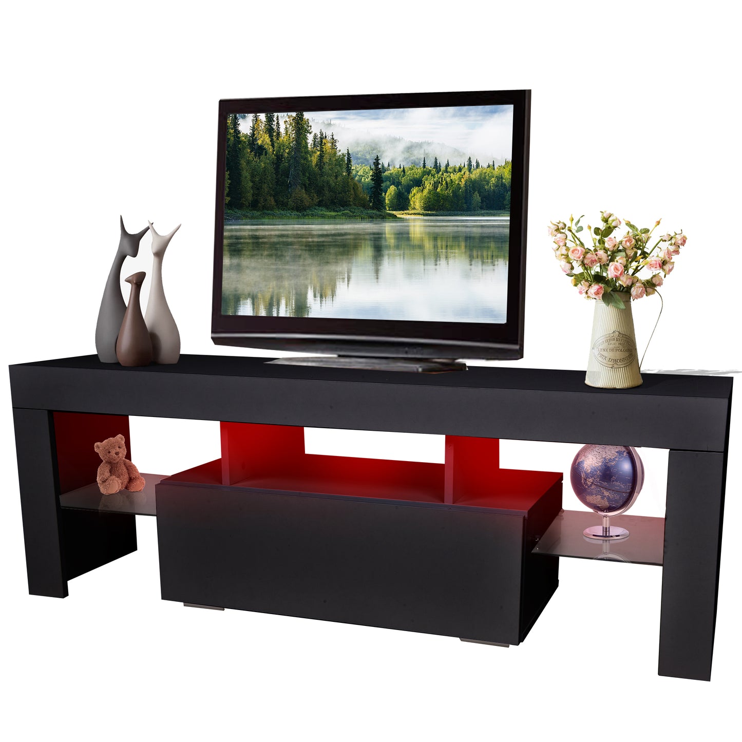 Sleek LED TV Stand with Drawer, Color-Changing Lights, and Modern Design