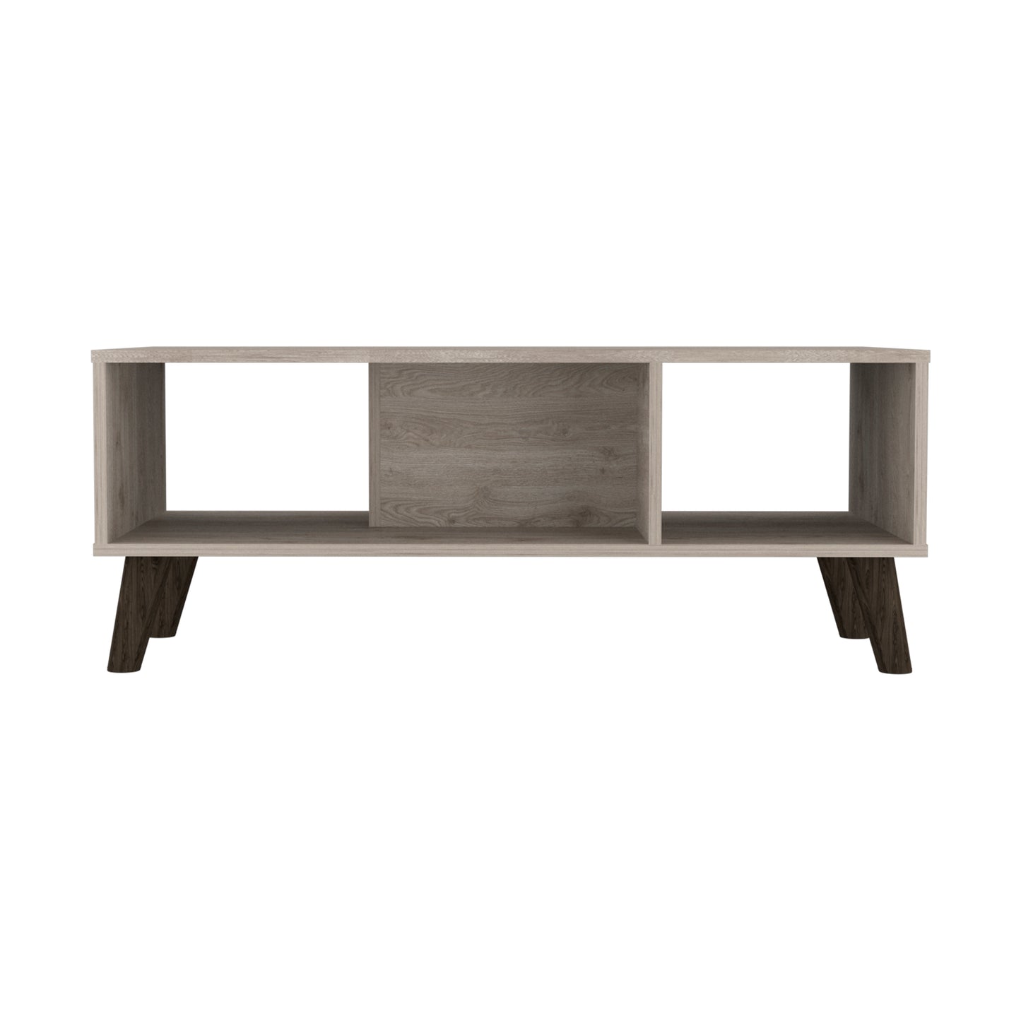 Coffee Table Plex with Light Gray Finish, Two Open Shelves, and Sturdy Legs