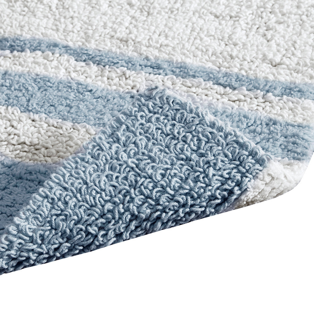 Reversible Striped Spa Cotton Bath Rug with Loop Inset