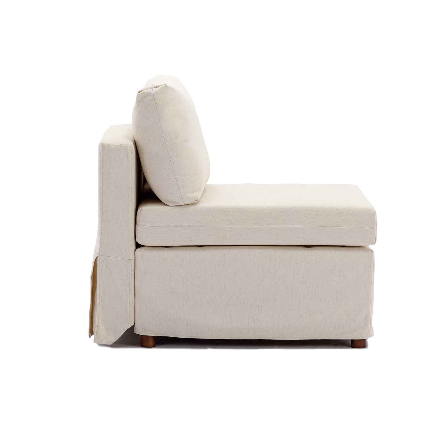 Cream 2-Seat Sectional Sofa with Ottoman and Washable Cushions