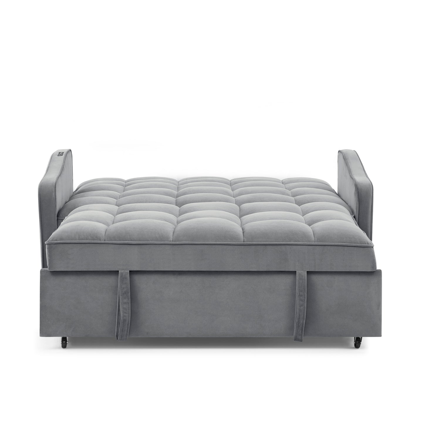 Loveseats Sofa Bed with Pull-out Bed,Adjsutable Back and Two Arm Pocket,TypeC and USB Charging with Copper nail,Grey (47"x53"x31")