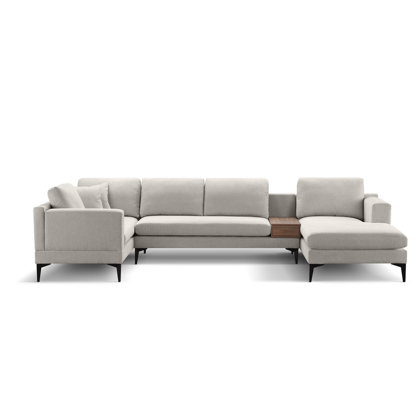 3-Piece U-Shape Upholstered Sectional Sofa Set with Reversible Chaise Lounge, Champagne Texture