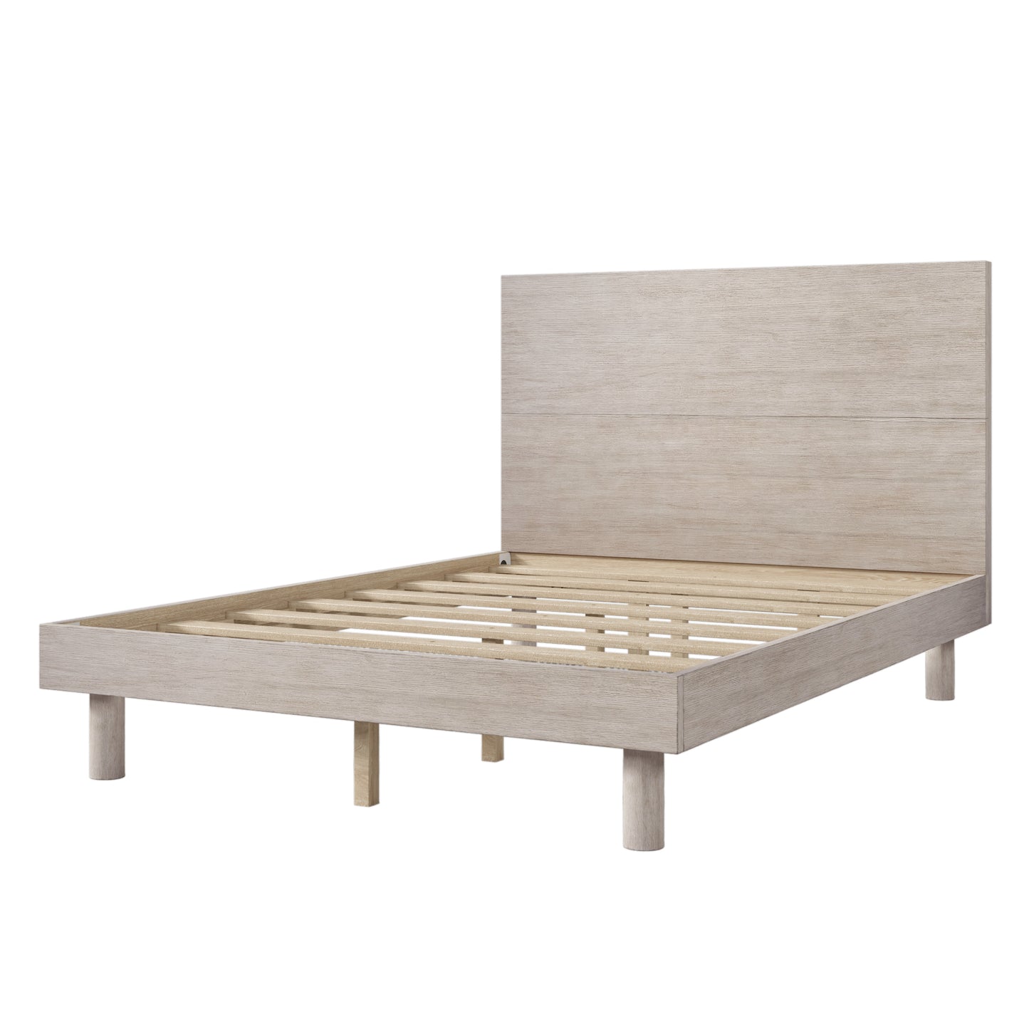 Modern Concise Style Solid Wood Grain Platform Bed Frame, Full, Stone Gray