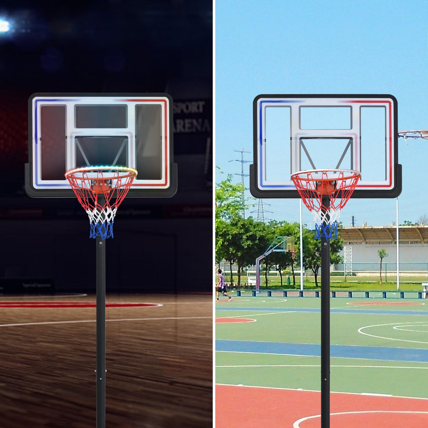 Portable Basketball Hoop Basketball System 4.76-10ft Height Adjustable for Youth Adults LED Basketball Hoop Lights, Colorful lights, Waterproof,Super Bright to Play at Night Outdoors,Good Gift for Kid