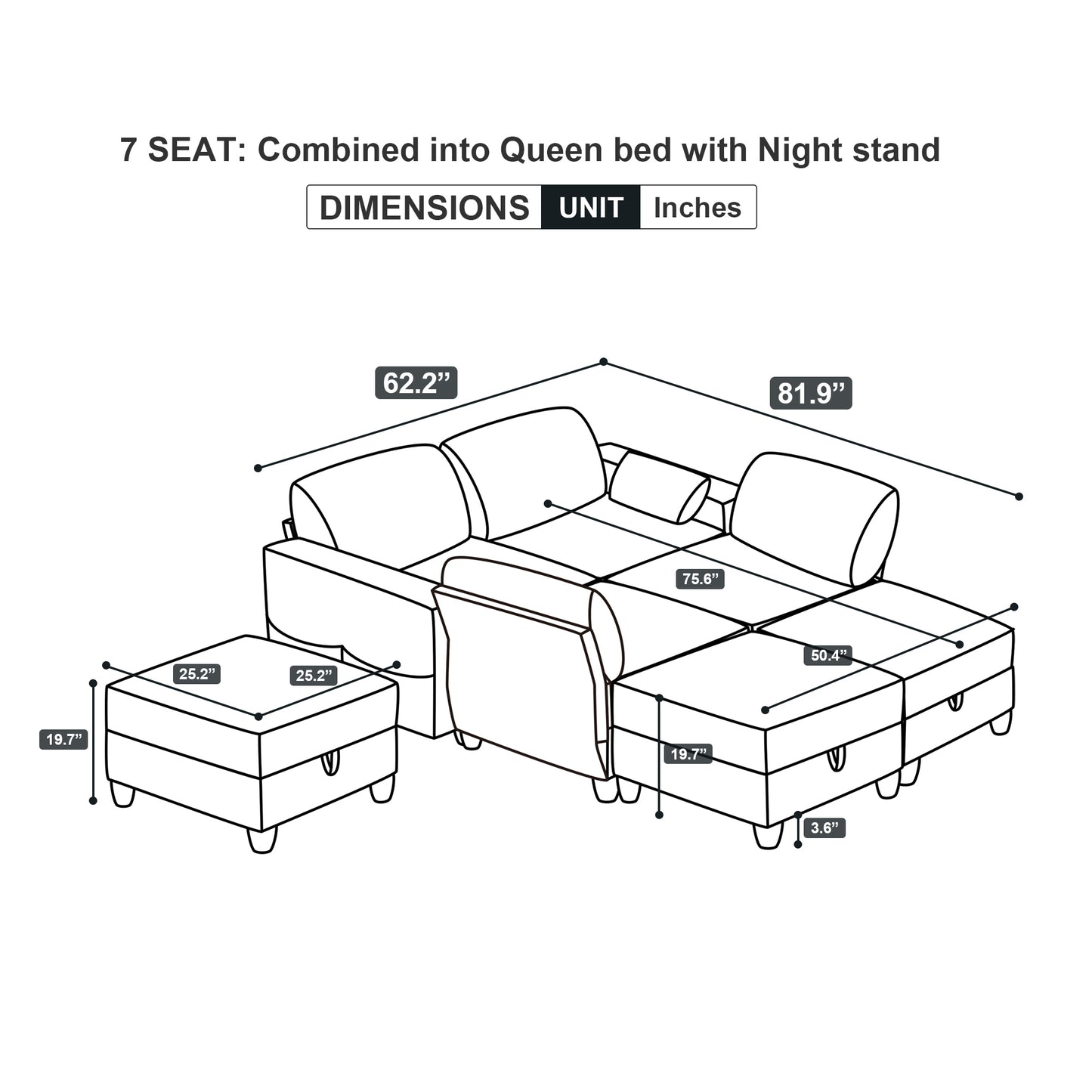 Sectional Modular Sofa, 7 Storage Seat Sofa Bed Couch for Living Room, Navy Blue Corduroy Velvet