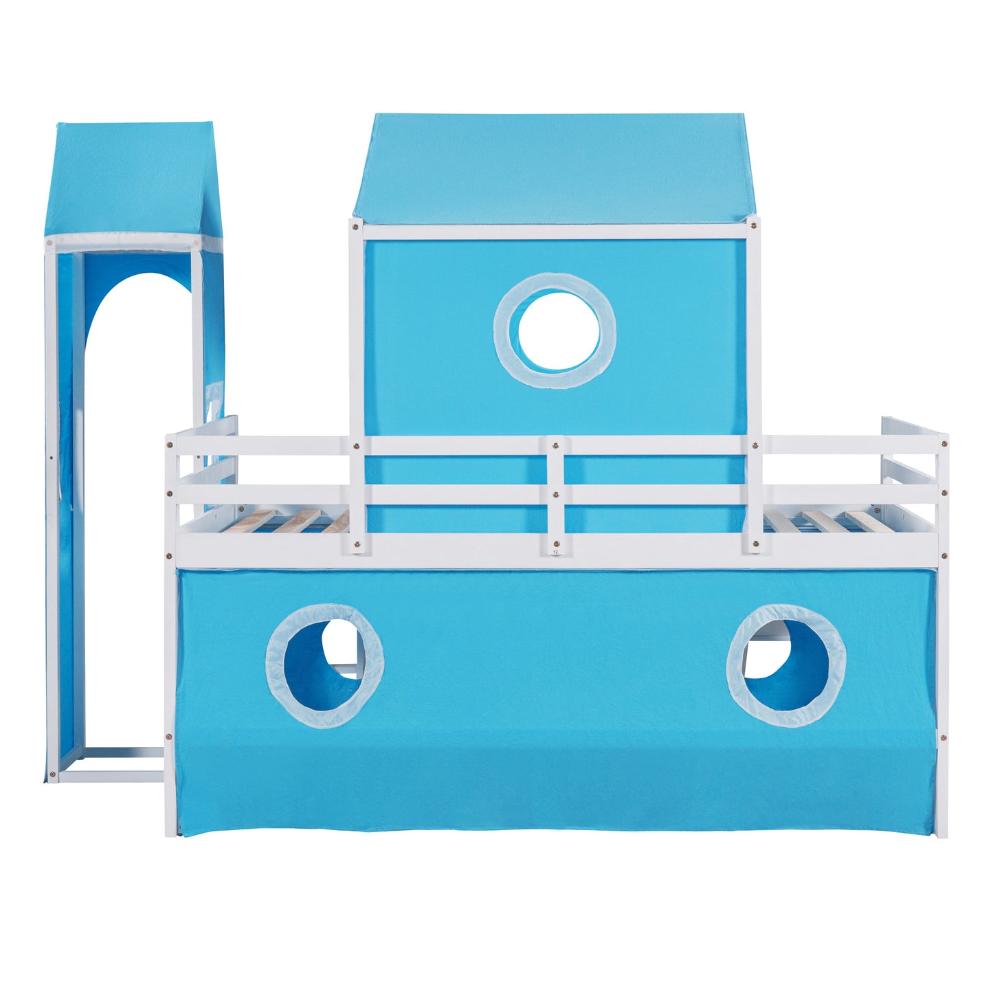 Blue Castle Loft Bed with Slide and Tower for Kids