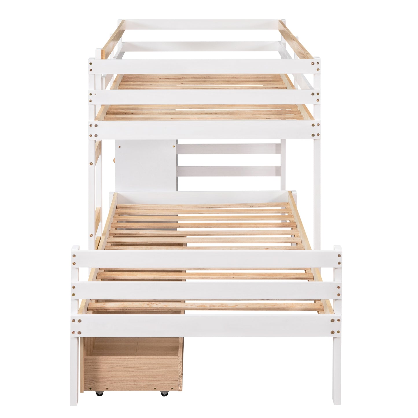 Natural Twin Loft Bunk Bed with Drawers, Ladder, and Dual Sleeping Space