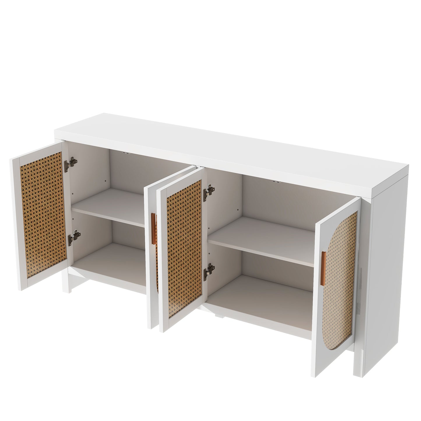 Stylish TV Stand with Rattan Doors and Adjustable Shelves for 65-inch Entertainment Center