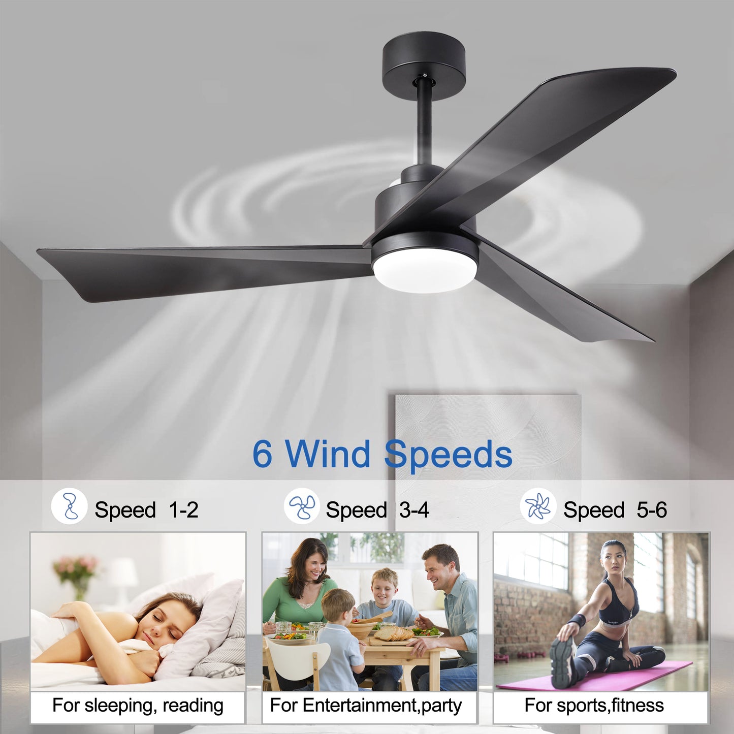 52 Black Ceiling Fan with Dimmable LED Light and Remote Control - Indoor/Outdoor