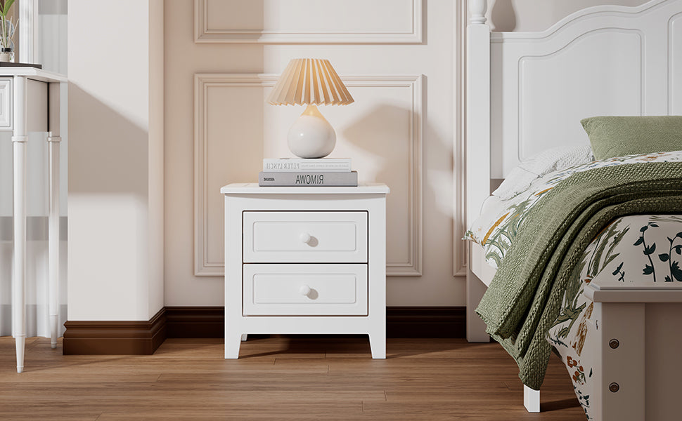 2-Drawer Nightstand for Bedroom, Mid Century Retro Bedside Table with Classic Design,White