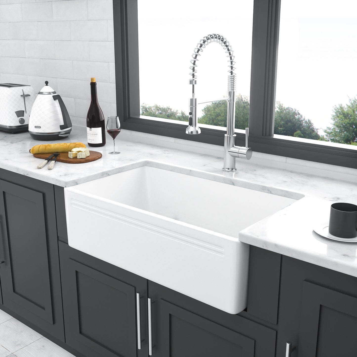 Classic White 30-inch Ceramic Farmhouse Kitchen Sink