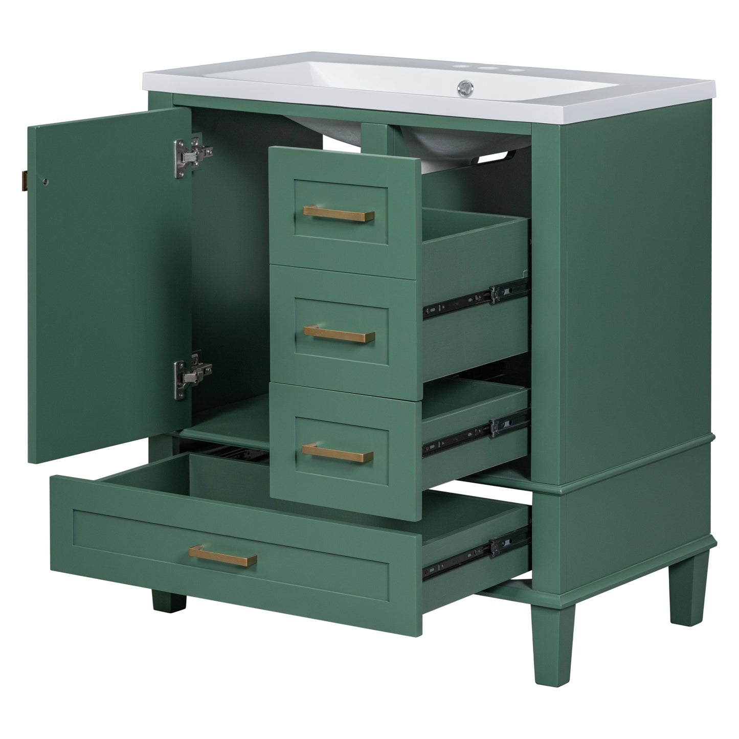 30" Bathroom Vanity in Green, Modern Bathroom Cabinet with Sink Combo Set, Bathroom Storage Cabinet with a Soft Closing Door and 3 Drawers, Solid Wood Frame