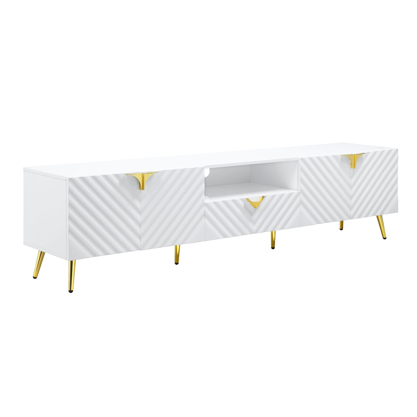 Gaines White High Gloss TV Stand with Gold Legs LV01138