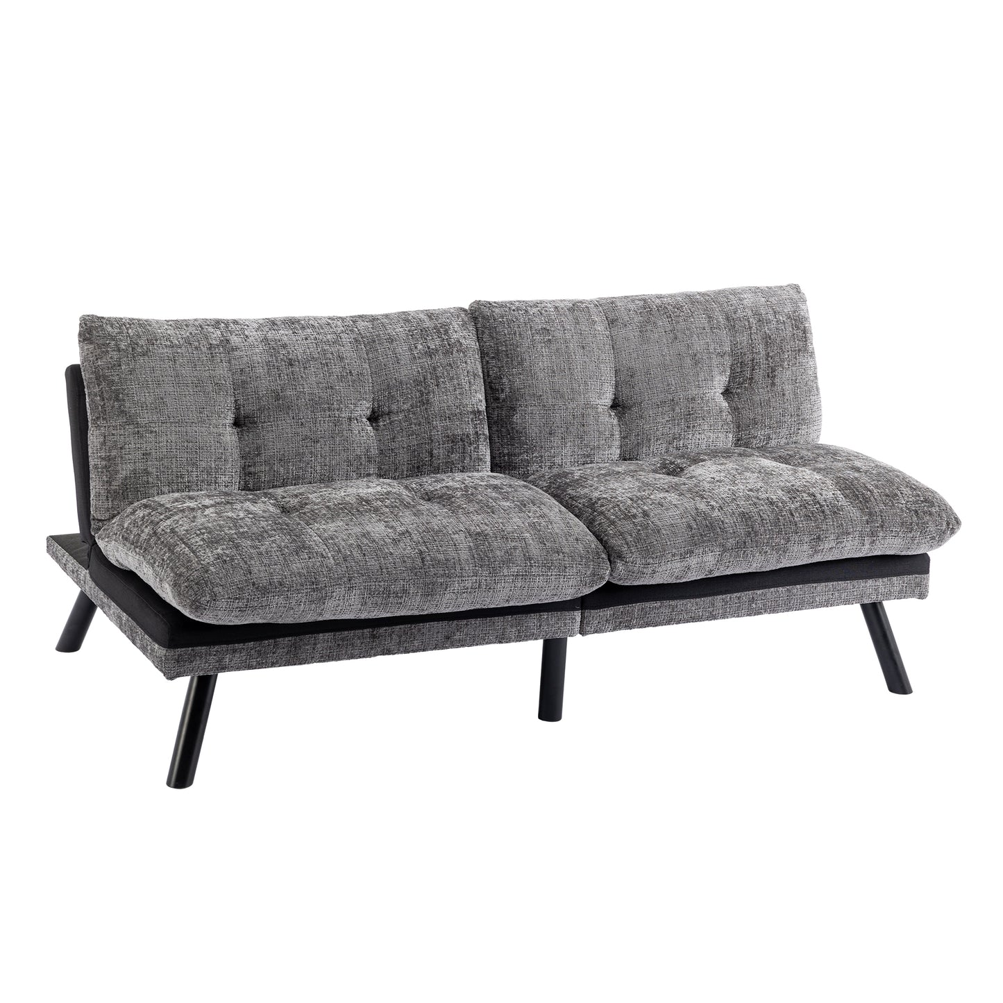 Convertible Sofa Bed  Loveseat Futon Bed Breathable Adjustable Lounge Couch with Metal Legs,Futon Sets for Compact Living Space  Chenille-Grey