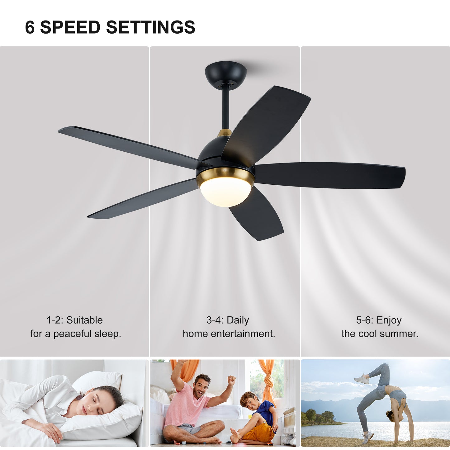 52 Black Ceiling Fan with Dimmable LED Lights