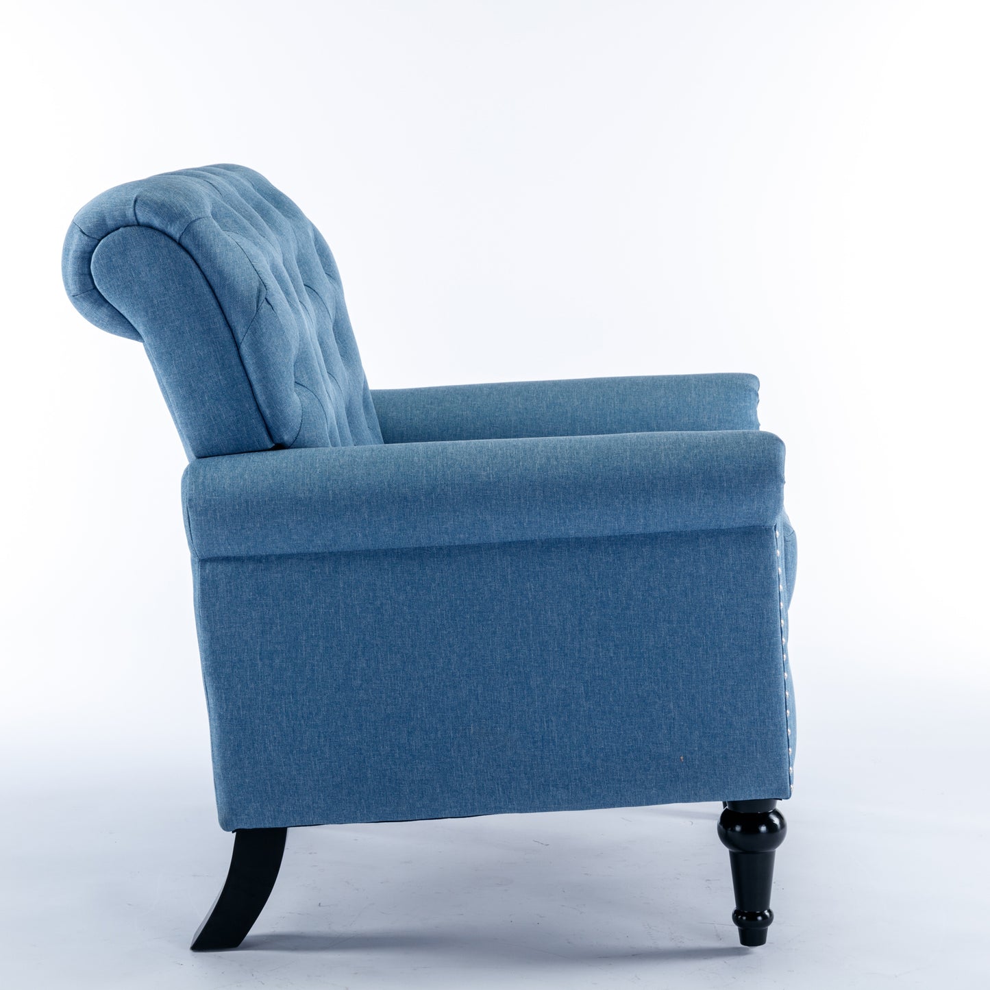 Accent Chairs for Bedroom, Midcentury Modern Accent Arm Chair for Living Room, Linen Fabric Comfy Reading Chair, Tufted Comfortable Sofa Chair, Upholstered Single Sofa, Blue