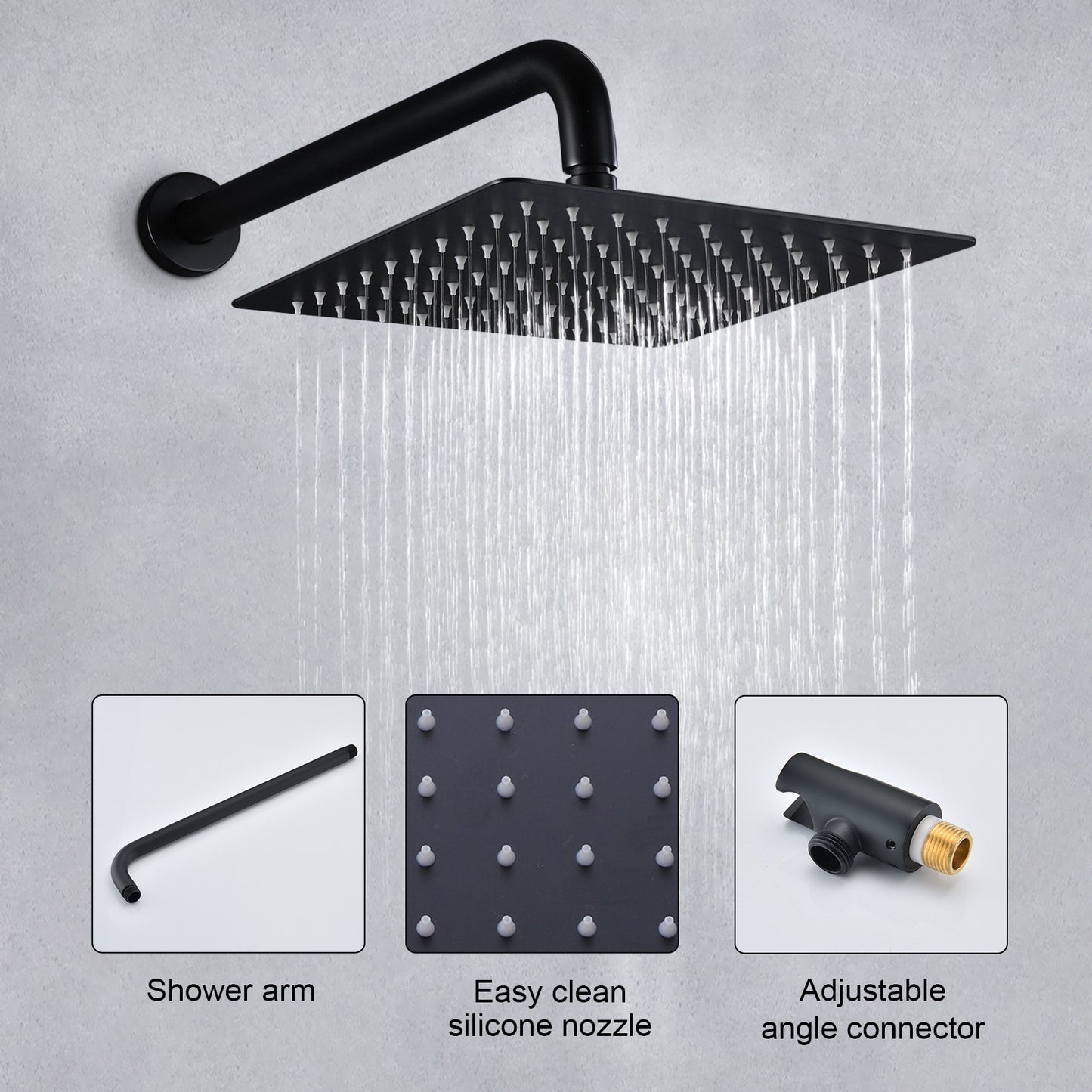 Matte Black Wall Mounted Rainfall Shower Head System Combo Set