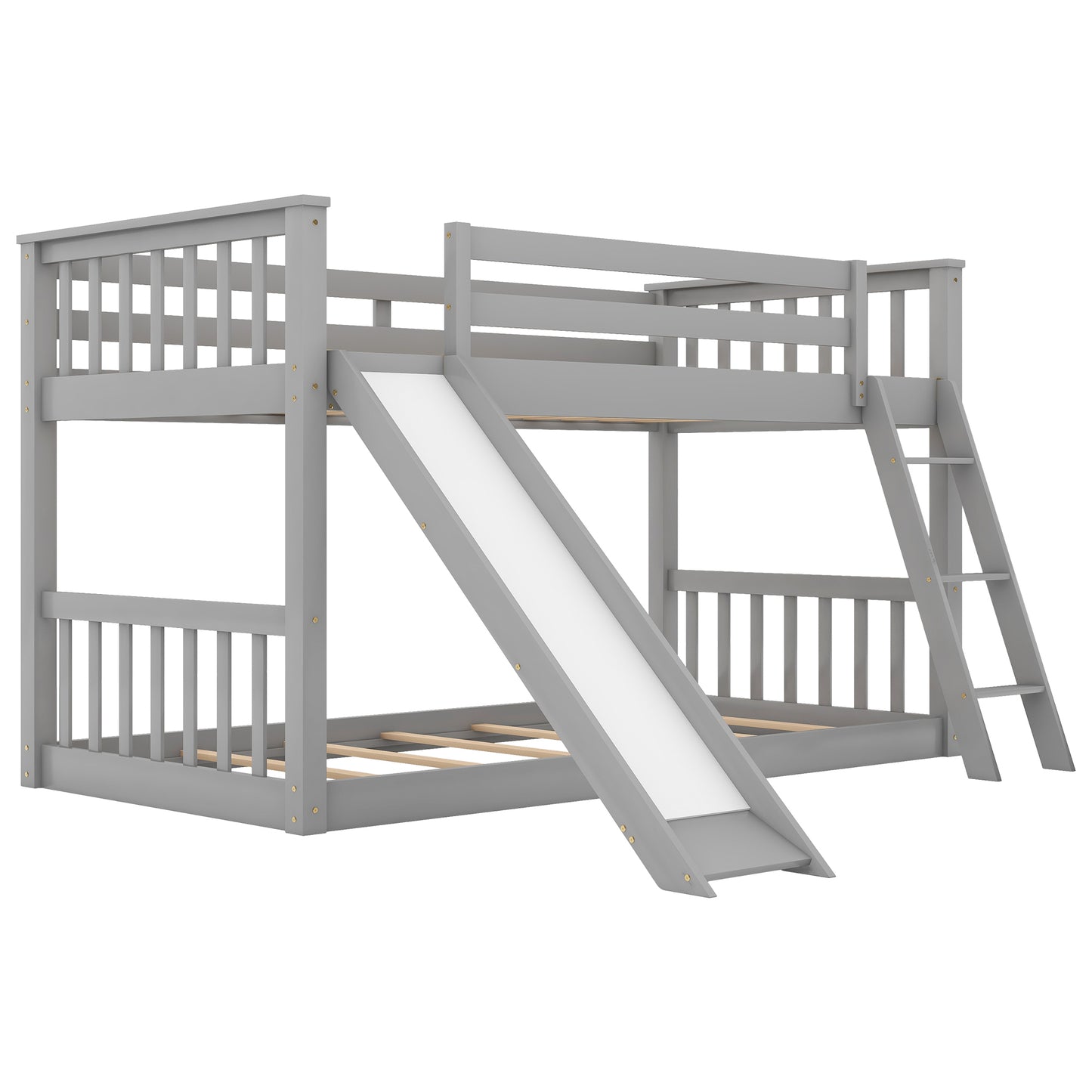 Gray Twin Bunk Bed with Removable Slide and Reversible Ladder