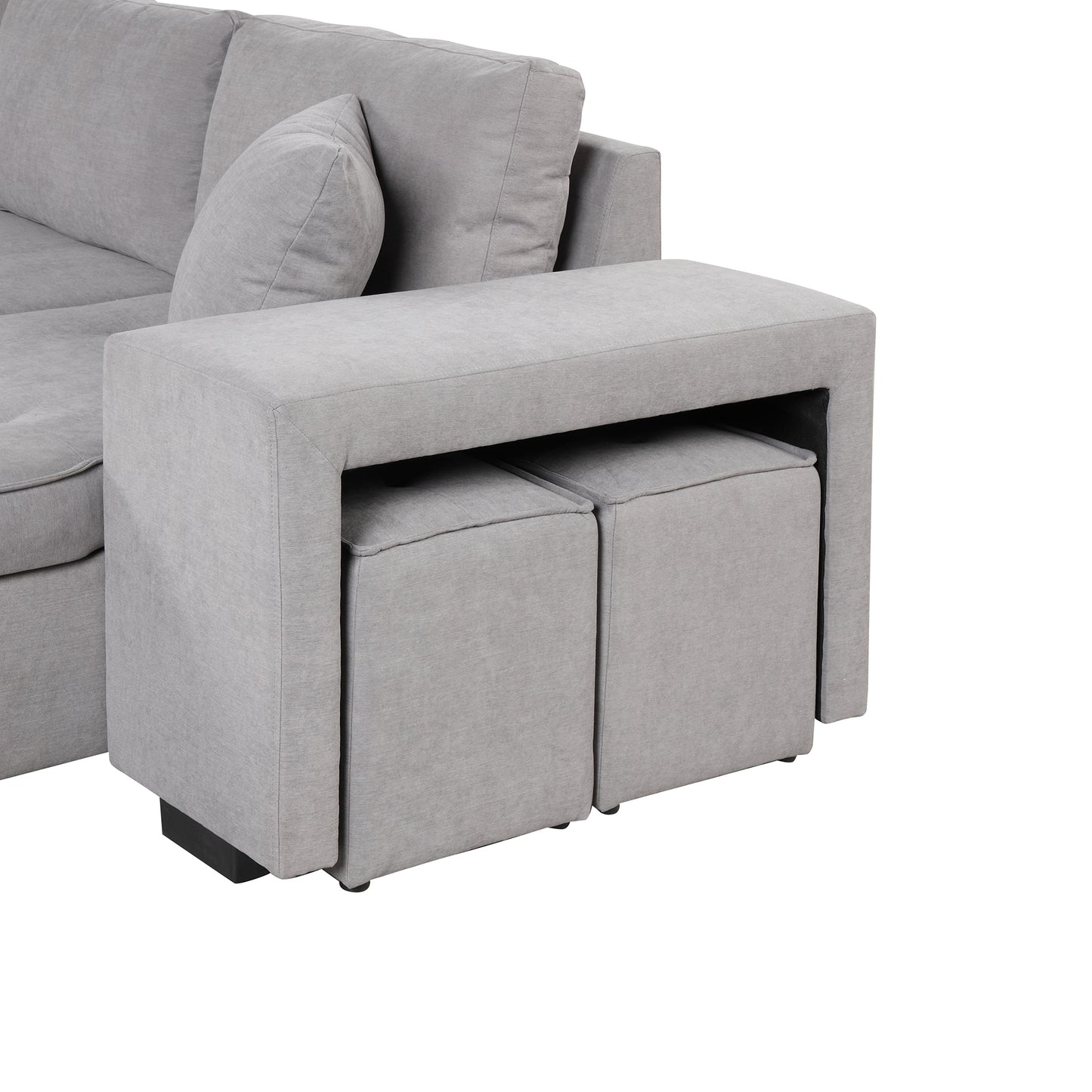 Gray L-Shape Sleeper Sectional Sofa with Storage Chaise and 2 Stools