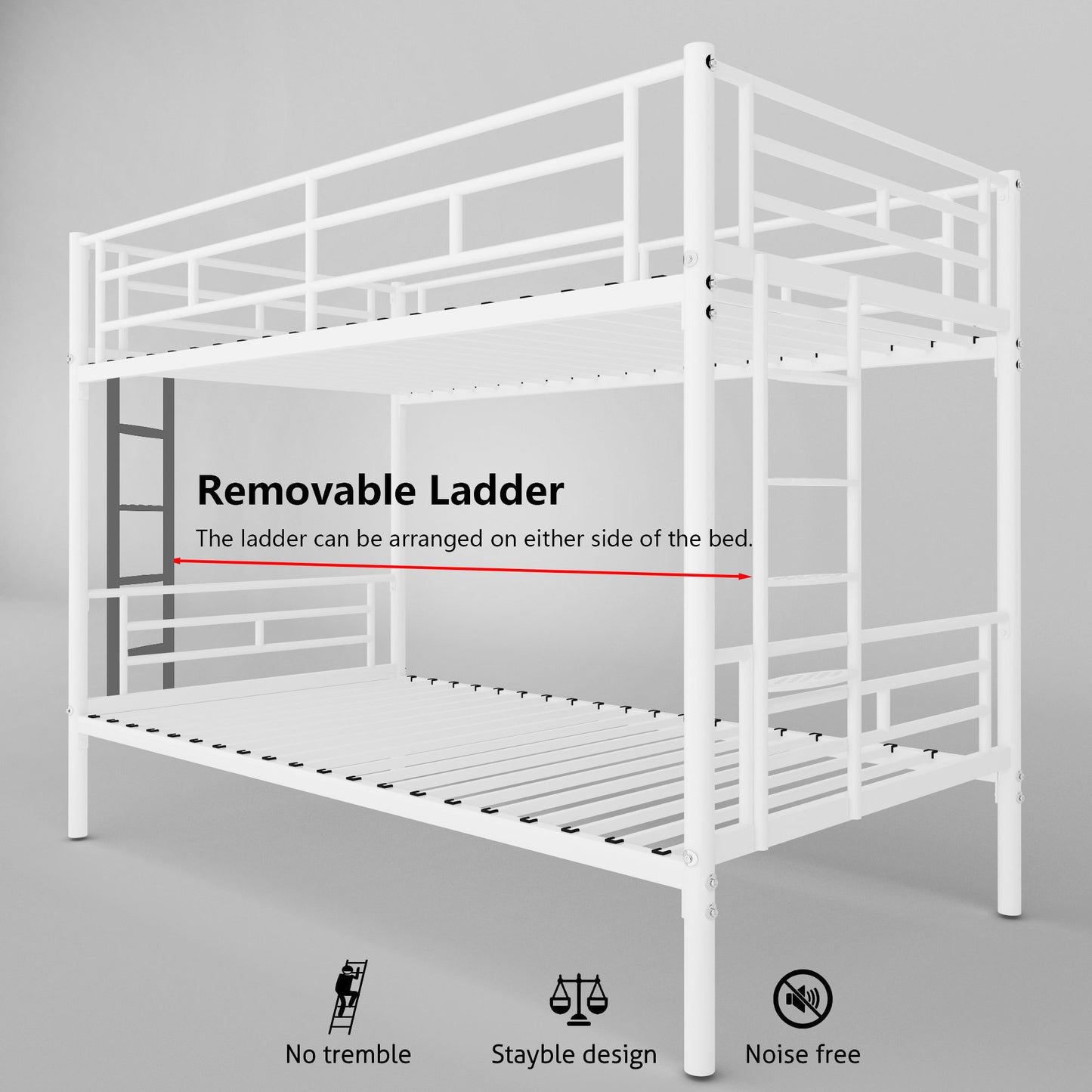 White Metal Twin Bunk Bed with Easy Assembly & Secure Guardrails