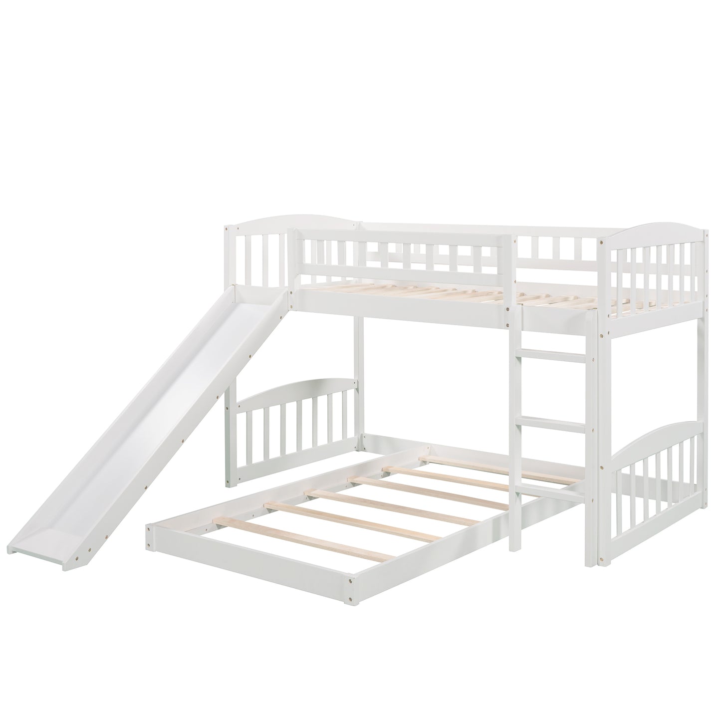 White Twin Bunk Bed with Slide, Ladder, and Space-Saving Design